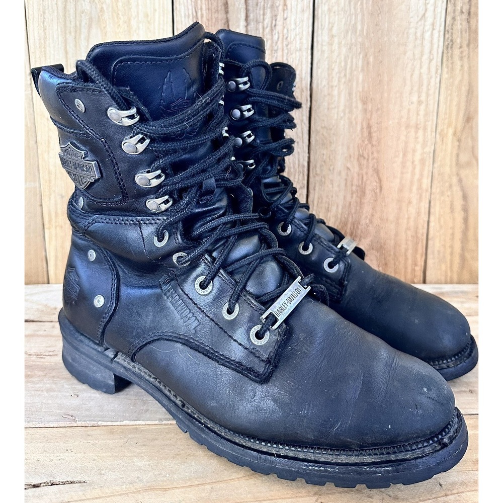 Harley Davidson Motorcycle Grunge Boots Black Leather Men's Size 9.5 Hipster